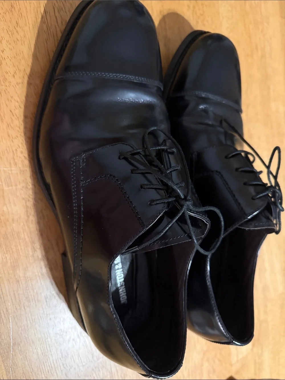 Johnston & Murphy Black Cap-Toe Leather Oxfords